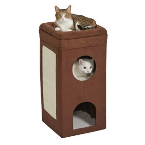 MidWest Homes for Pets,  Two Story Curious Cat Condo With Scratching Panel and Two Hideaways,  Brown