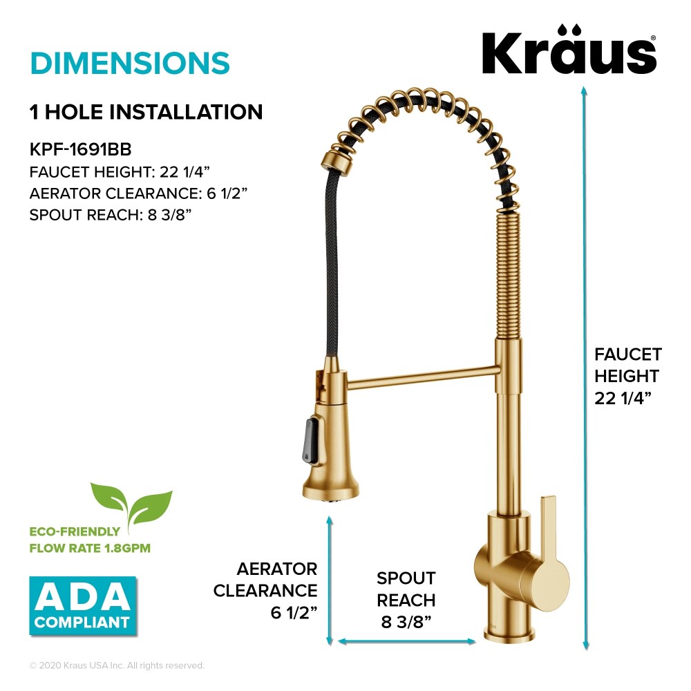 KRAUS Britt Commercial Style Pull-Down Single Handle Kitchen Faucet in Brushed Brass - Image 7