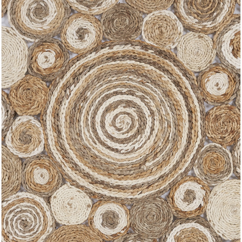 Ox Bay Cora 7'6" Round Beige and Brown Braided Circles Jute Indoor Area Rug - Image 2