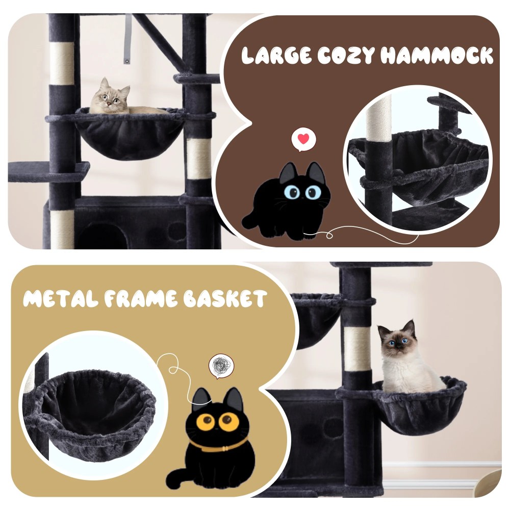 Amolife 81" Large Cat Tree Tower for Large Cats with Cat Condo Hammock, 2 Scratching Ramps, 6 Scratching Posts, Blue - Image 7