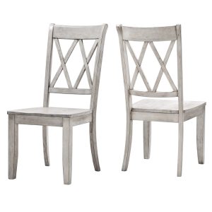 Weston Home Farmhouse Wood Dining Side Chair, Antique White (Set of 2)