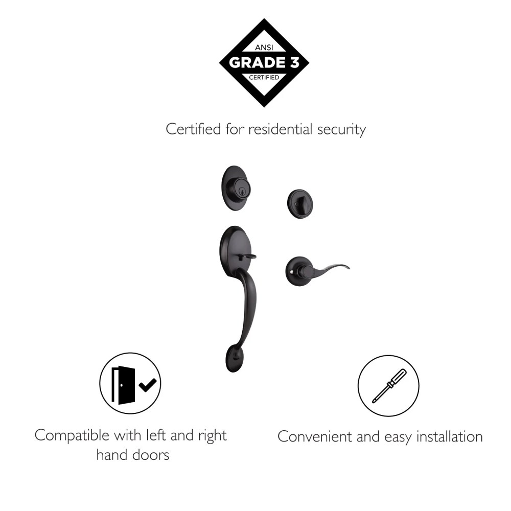 Design House Coventry 2-Way Door Handleset with Springdale Interior Lever and Single Cylinder Deadbolt, Matte Black - Image 9