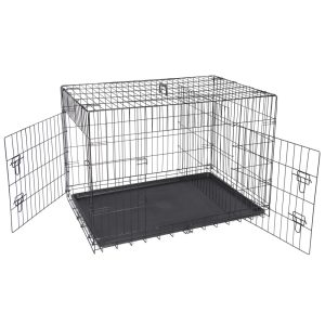 ZENY Double Door Folding Metal Dog Crate with Tray & Divider Panel for Dogs,  Black,  42"