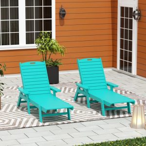 GARDEN Set of 2 Patio Outdoor Chaise Lounge Chair, Turquoise