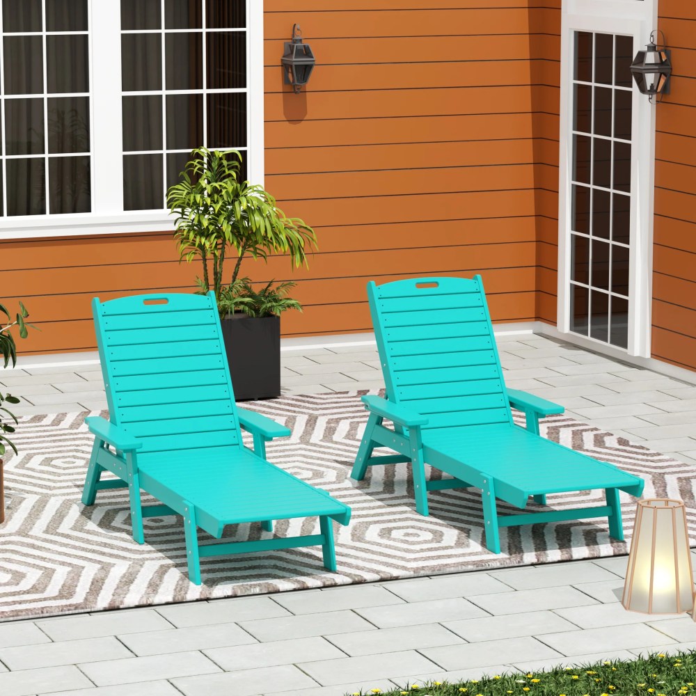 GARDEN Set of 2 Patio Outdoor Chaise Lounge Chair, Turquoise