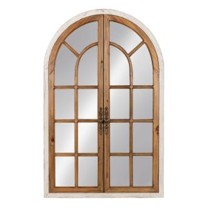 Kate and Laurel Boldmere Large Traditional Wood Windowpane Arch Mirror, 2844, Rustic Brown and White
