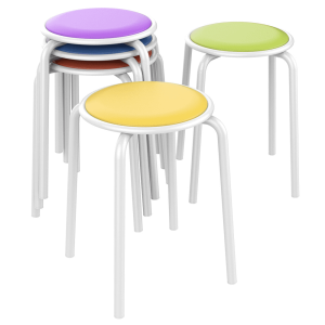 Alden Design 17.7"H Plastic Stackable Padded Kitchen Stools for Home School, 5pcs,White