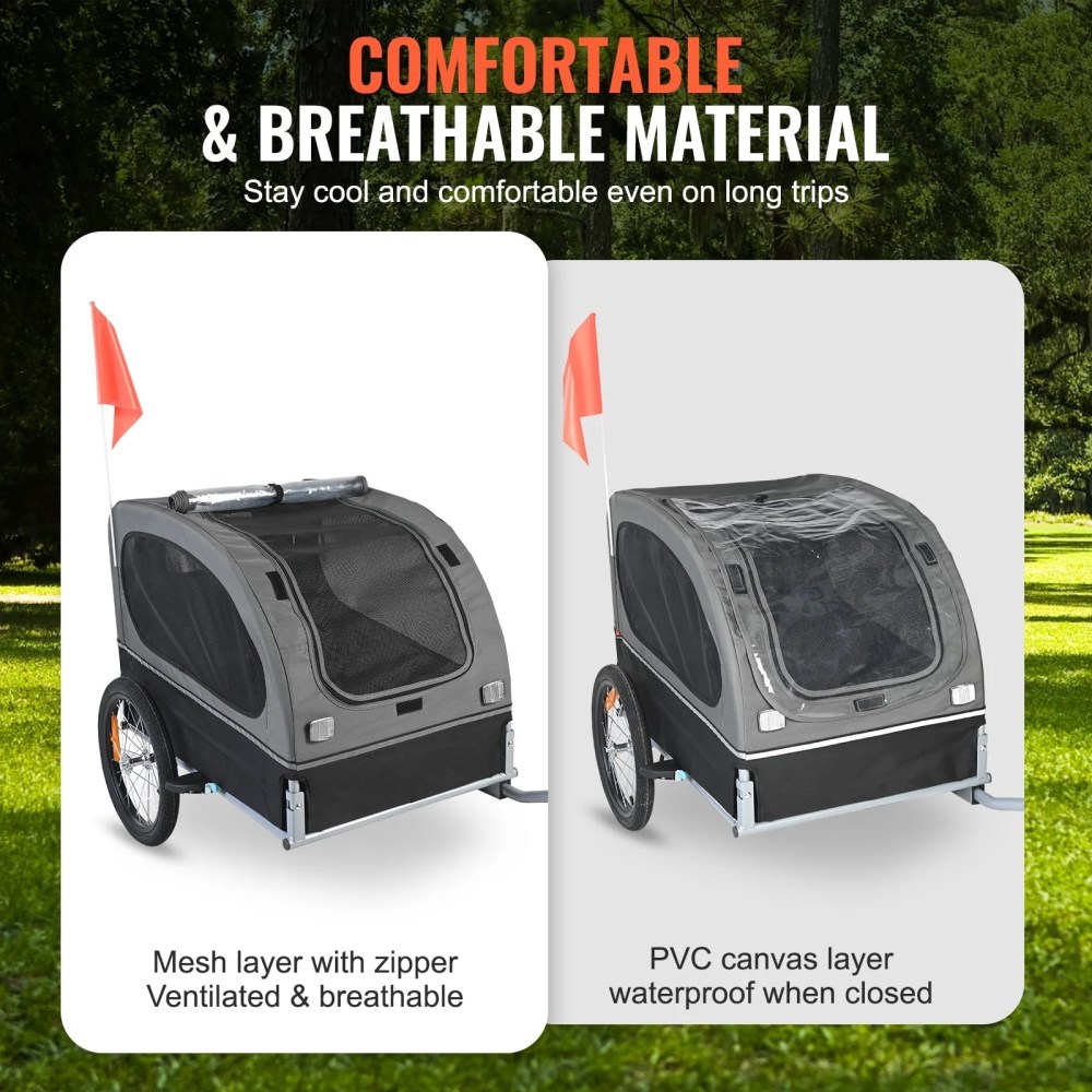 KFFKFF Water-Resistant Steel Pet Bicycle Trailer for Dogs & Cats, Black Gray - Image 2