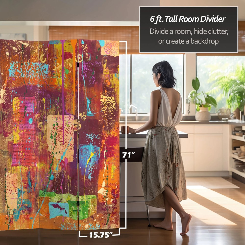 Red Lantern 6 ft. Tall India Double Sided Canvas Room Divider - Image 3