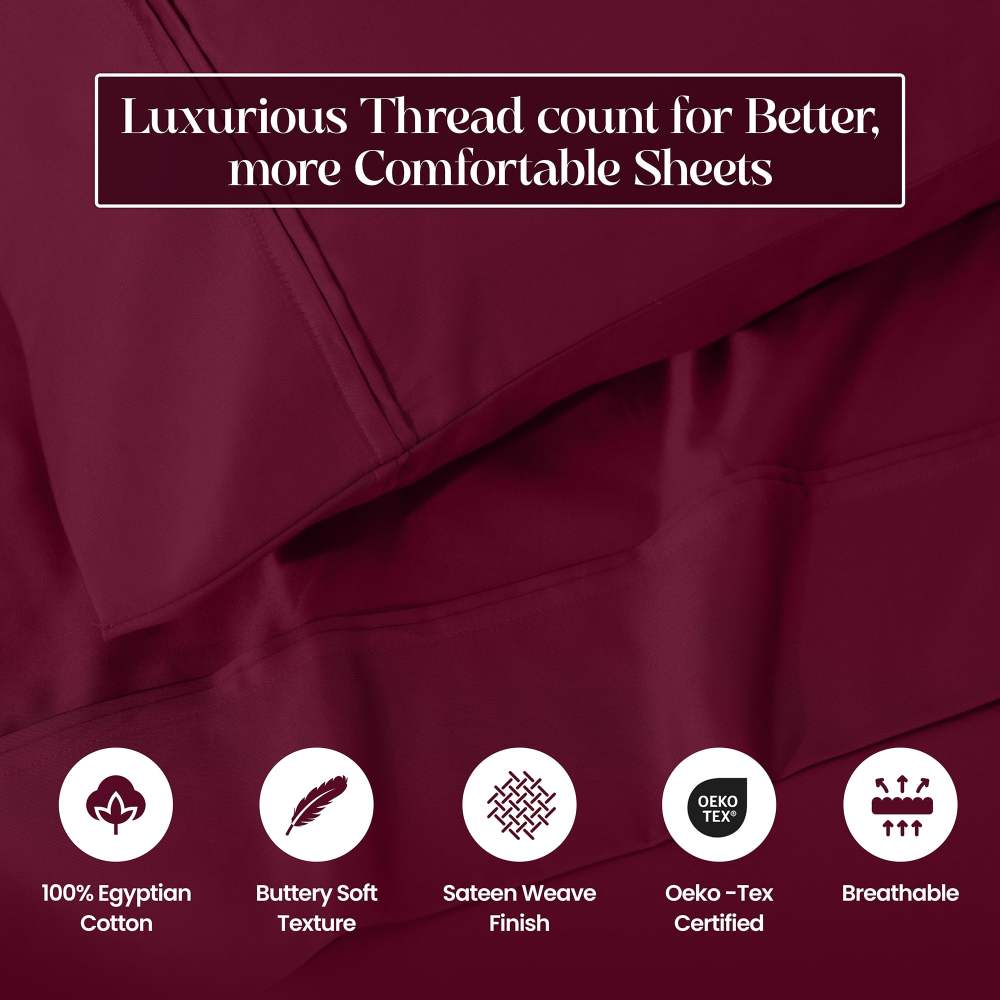 Superior Egyptian Cotton Eco-Friendly 1200 TC Sheet Set, Full, Burgundy - Image 3