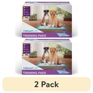 (2 pack) Vibrant Life Training Pads-Super Absorbent,  Leak Proof,  & Fast Dry Dog and Puppy Pee Pads-XXL 30in x 36in,  100Count