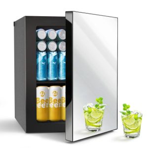 24Can/0.9Cu Mini Refrigerator and Personal Beauty Cooler,Compact Beverage Fridge with Mirror for Beer, Wine