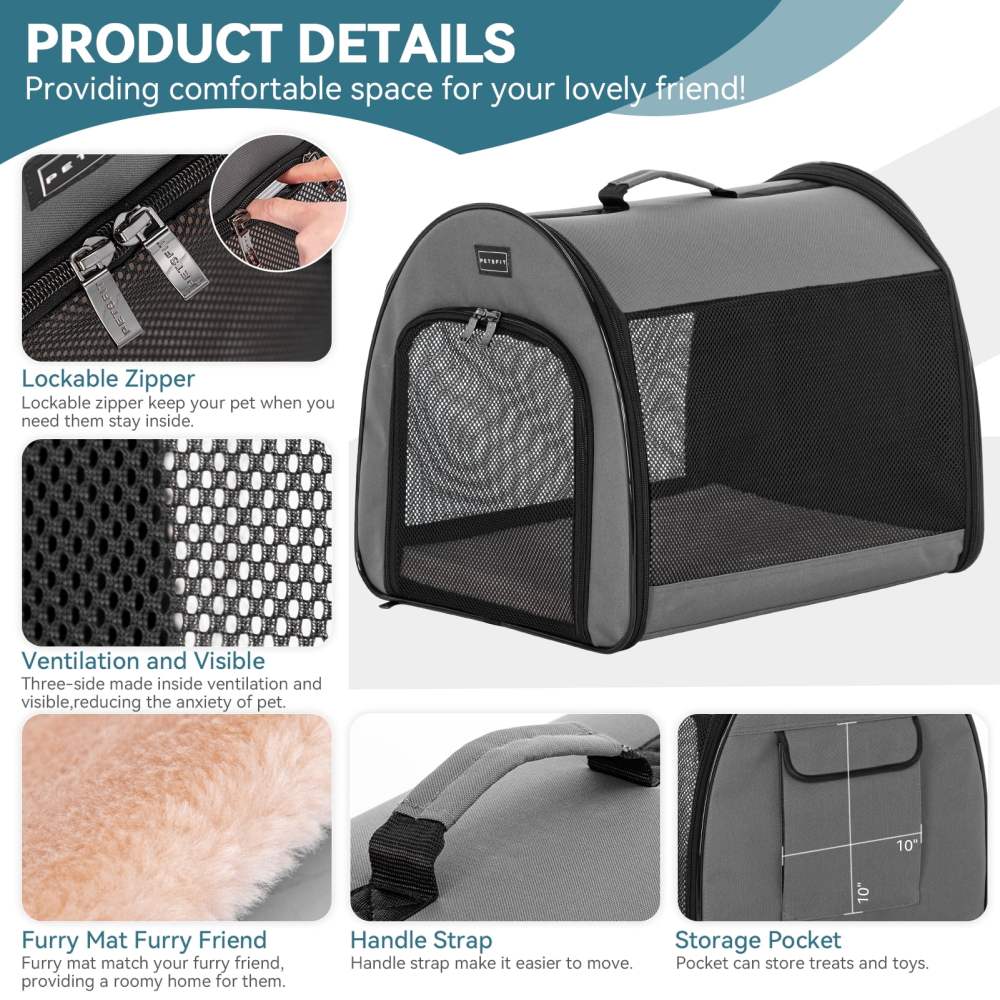Petsfit Soft Dog Crate for Medium Dog, Arch Design Indoor & Outdoor Soft Sided Travel Crate, Collapsible Portable Pet Carrier, Grey, Medium - Image 7
