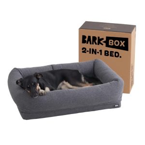 BARK 2-in-1 Memory Foam Cuddler Dog Bed Plush Orthopedic Joint Relief Crate Lounger or Donut Pillow Bed, Machine Washable Removable Cover Waterproof Lining Includes Toy