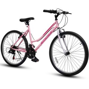 24 Inch Mountain Bike for Girls Women,  21 Speed Mountain Bicycle with V-Brake and Carbon Steel Frame,  Female Commuting City Bike to School Work,  Pink