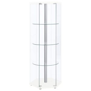 Zahavah 4-shelf Hexagonal Clear Glass Curio Cabinet White