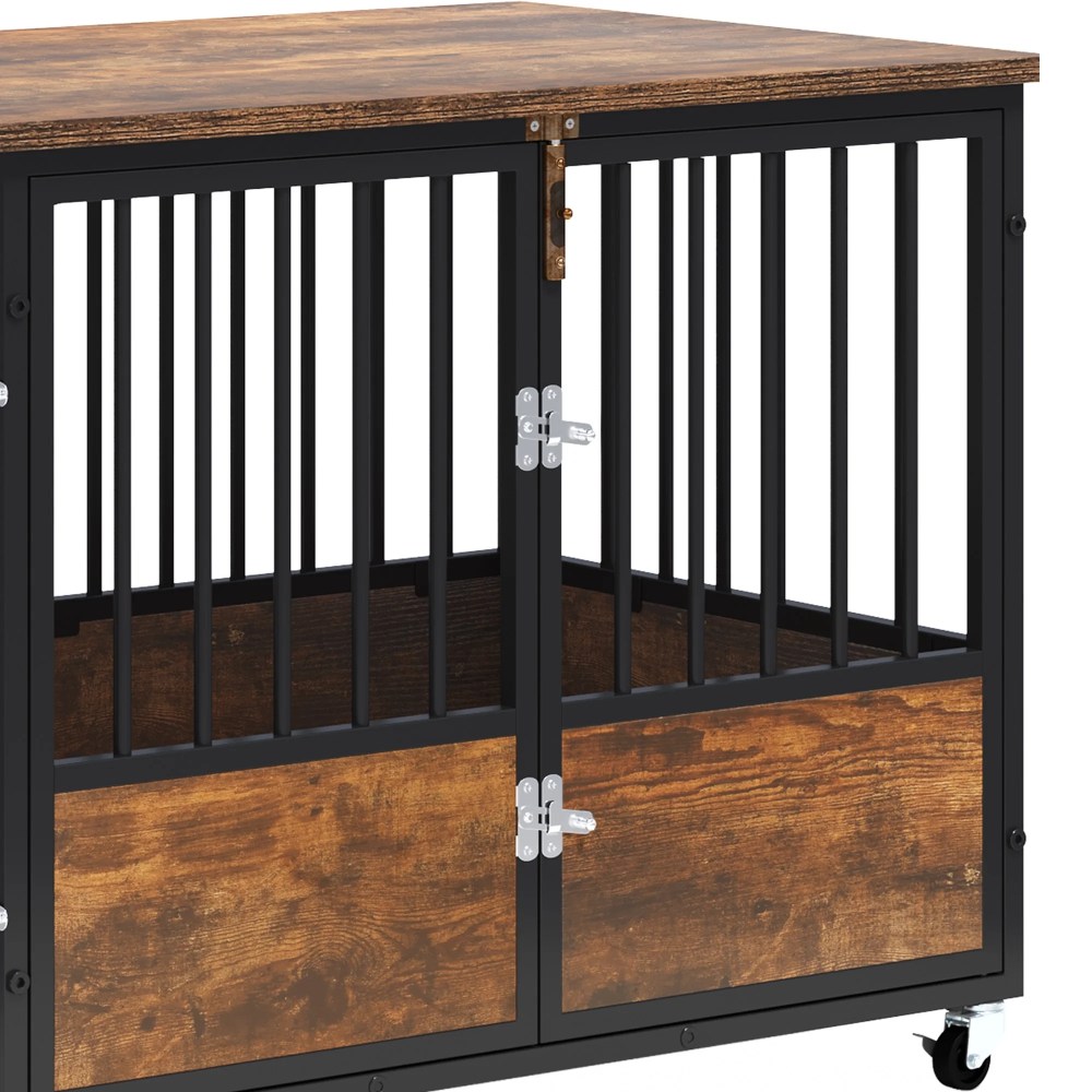 ModFusion 38" Double Door Dog Crate with Wooden Top for Storage, Locking Casters, and Waterproof Surface-Durable, Easy-to-Clean Pet Crate - Image 5