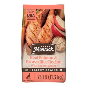 Merrick Healthy Grains Premium Adult Dry Dog Food, Wholesome and Natural Kibble with Salmon and Brown Rice, 25 lb. Bag