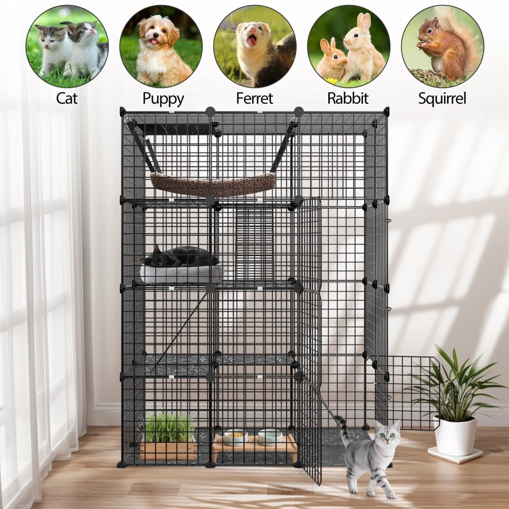 ZENY 4-Tier Indoor Outdoor Pet Enclosure with Hammock Large Metal Wire Playpen Kennel - Image 4