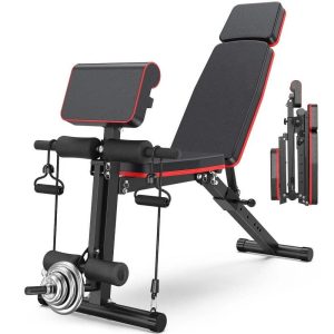 Adjustable Weight Bench - Workout Bench Press for Home Gym,  Foldable Incline Decline Sit up Exercise Bench for Full Body Strength Training w/Leg Extension and Preacher Pad