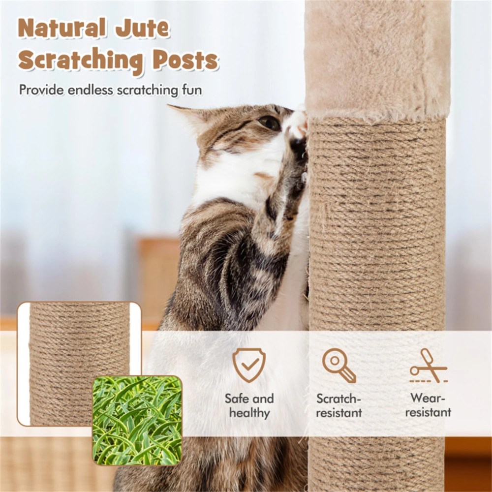 Demi Bonn 63" Cat Tree Tower for Indoor Cats, Cat Condo for Large Cats, Modern Cat Tree House Manual Hand Woven with Sisal, Cat Scratching Post, Beige - Image 6