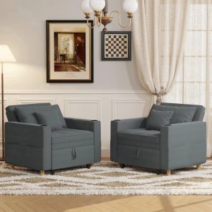YODOLLA Sleeper Chair,38" Extra-Wide 3-in-1 Convertible Pull-Out Single Sofa with Adjustable Backrest and Cup Holder,Dark Grey(One PC)