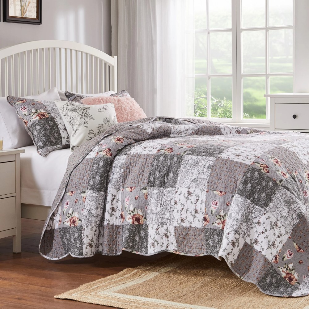 Barefoot Bungalow Giulia Cotton-Rich Floral Patchwork Print Quilt Set, 3-Piece King/Cal King, Adult - Image 7