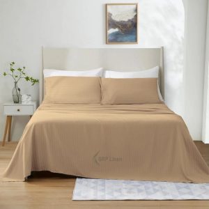 600 Thread Count 4 Piece Quality Sheet Set 24 Inch Deep Pocket 100 Egyptian Cotton Color Taupe Stripe Size Queen