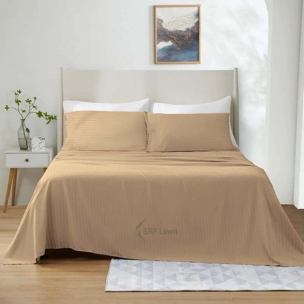 600 Thread Count 4 Piece Quality Sheet Set 24 Inch Deep Pocket 100 Egyptian Cotton Color Taupe Stripe Size Queen