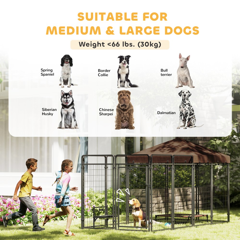 PawHut Dog Kennel Outdoor with Waterproof Canopy, Galvanized Chain Link, for Backyard and Patio, Large and Medium Sized Dog, 9.3" x 4.6" x 5.2" - Image 2