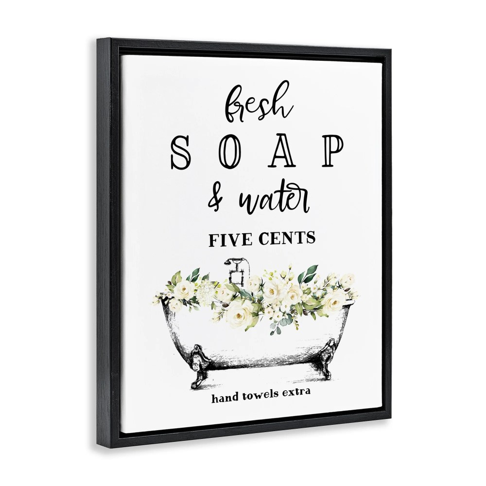 Stupell Industries Fresh Soap And Water Bath Tub Bathroom Design Jet Black Framed Floating Canvas Wall Art, 1620, by Lettered and Lined - Image 5