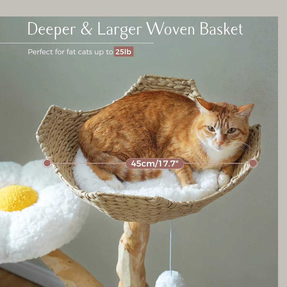 PAWZ Road 59" Modern Cat Tree Natural Branch Cat Tower Luxury Furniture with Scratching Posts for Large Cats, White - Image 4