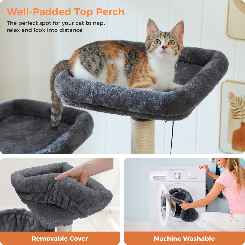 PAWZ Road 46.5" Large Cat Tree Multi-Level Cat Tower with Top Perchs&Big Condo Indoor Dark Gray - Image 2