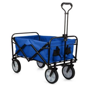 Wakeman Outdoors Collapsible Portable Wagon on Wheels - Grocery, Beach, or Garden Cart, Blue