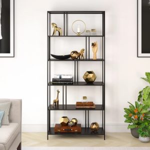 Evelyn&Zoe Cortland 34" Wide Rectangular Bookcase,Blackened Bronze