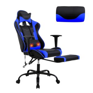 YRLLENSDAN Gaming Chair Office Chair Desk Chair Massage PU Leather Recliner Racing Chair with Headrest Armrest Footrest Rolling Swivel Task PC Ergonomic Computer Chair for Back Support,Blue