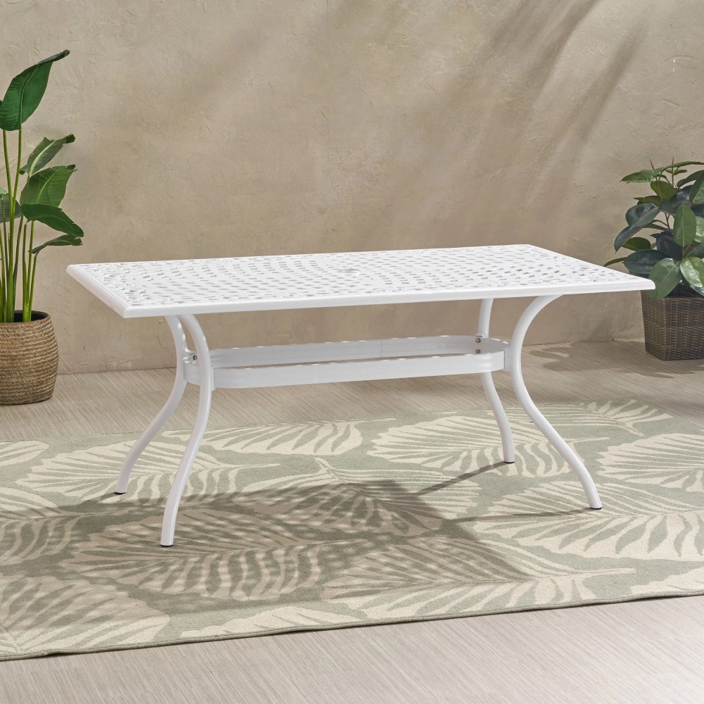 Noble House Phoenix 68" Traditional Aluminum Patio Dining Table in White - Image 7