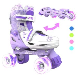 Yvolution Neon 2in1 Roller Skates Inline and Quad, Girls, Kids Skates, Size 3-6, Purple