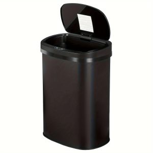 13-Gallon Kitchen Trash Can Black Stainless Steel Garbage Can Automatic Touch Free Garbage Bin Motion Sensor Trash Can with Lid Metal Waste Bin for Living Room,Kitchen,Bathroom,Office
