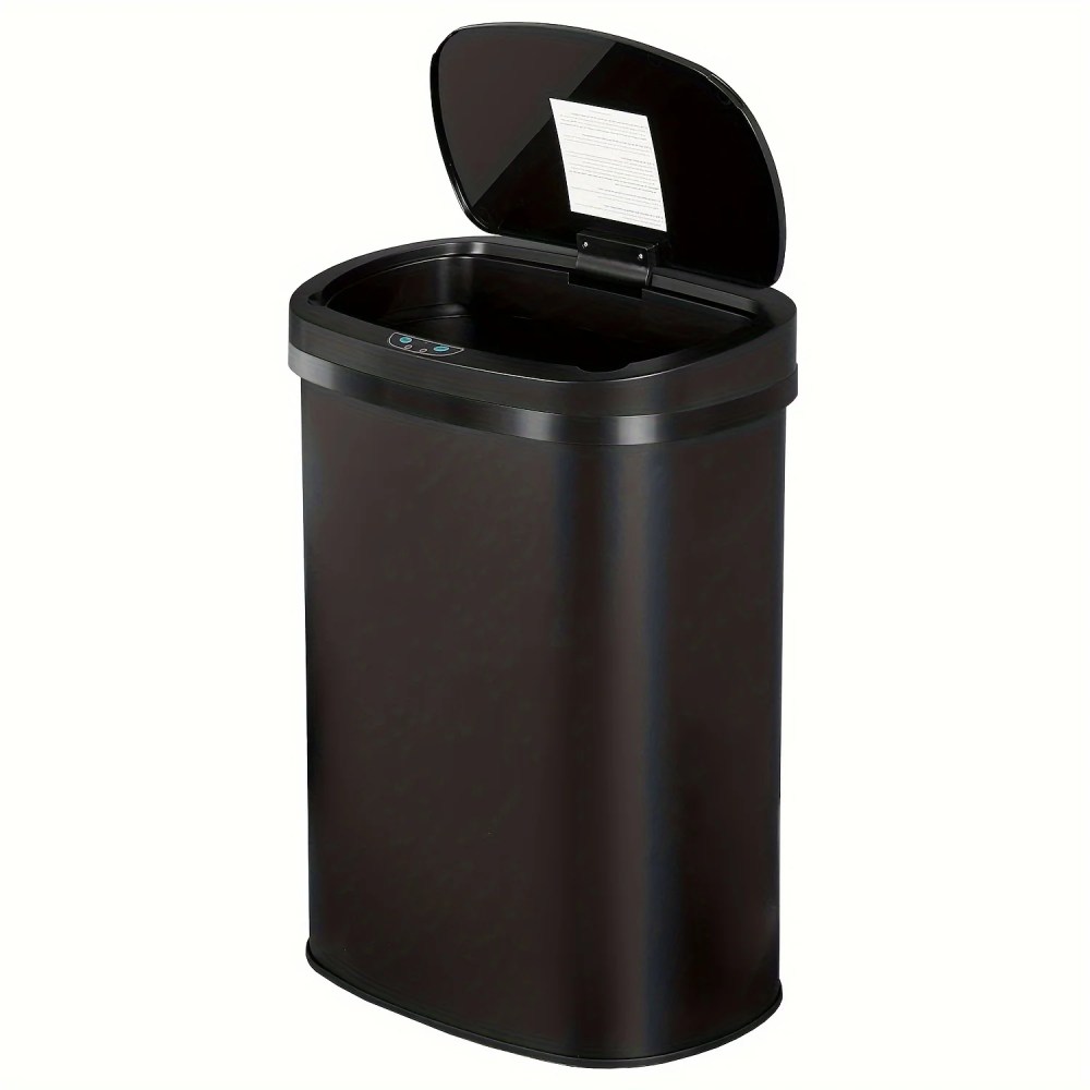 13-Gallon Kitchen Trash Can Black Stainless Steel Garbage Can Automatic Touch Free Garbage Bin Motion Sensor Trash Can with Lid Metal Waste Bin for Living Room,Kitchen,Bathroom,Office