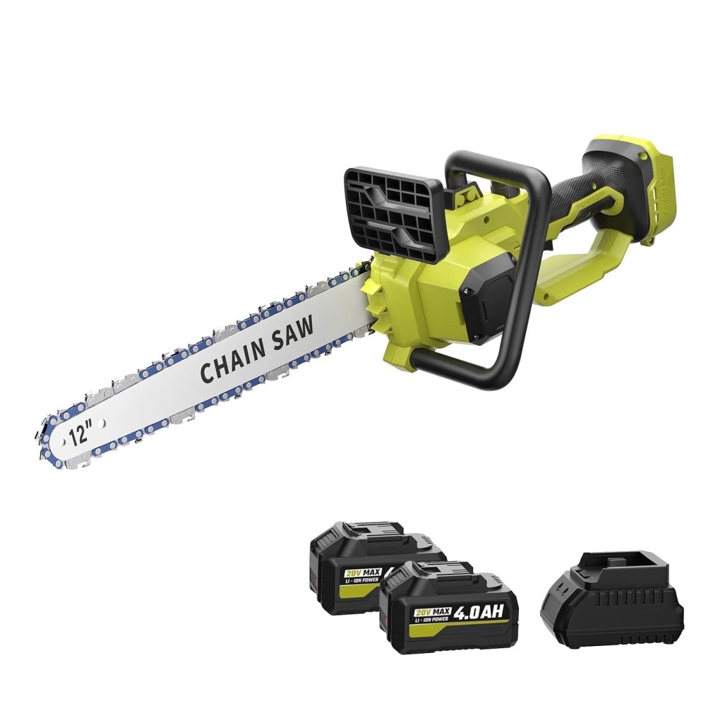12" Mini Chainsaw,Electric chainsaw with Tool-free Chain Tension,Includes Two 4.0Ah Battery & Charger,Ideal for Tree Felling,Branch Trimming and Pruning