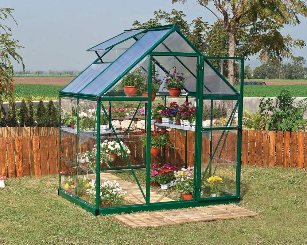 Palram - Canopia Hybrid 6" x 4" Polycarbonate/Aluminum Walk-In Greenhouse-Green - with Roof Vent - Image 4