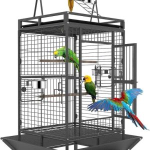Winkalon 82" Rolling Metal Large Bird Cage with Play Top for Large Pet Birds, Black