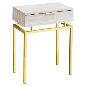 Accent Table Side End Nightstand Lamp Bedroom Metal Beige Marble Look
