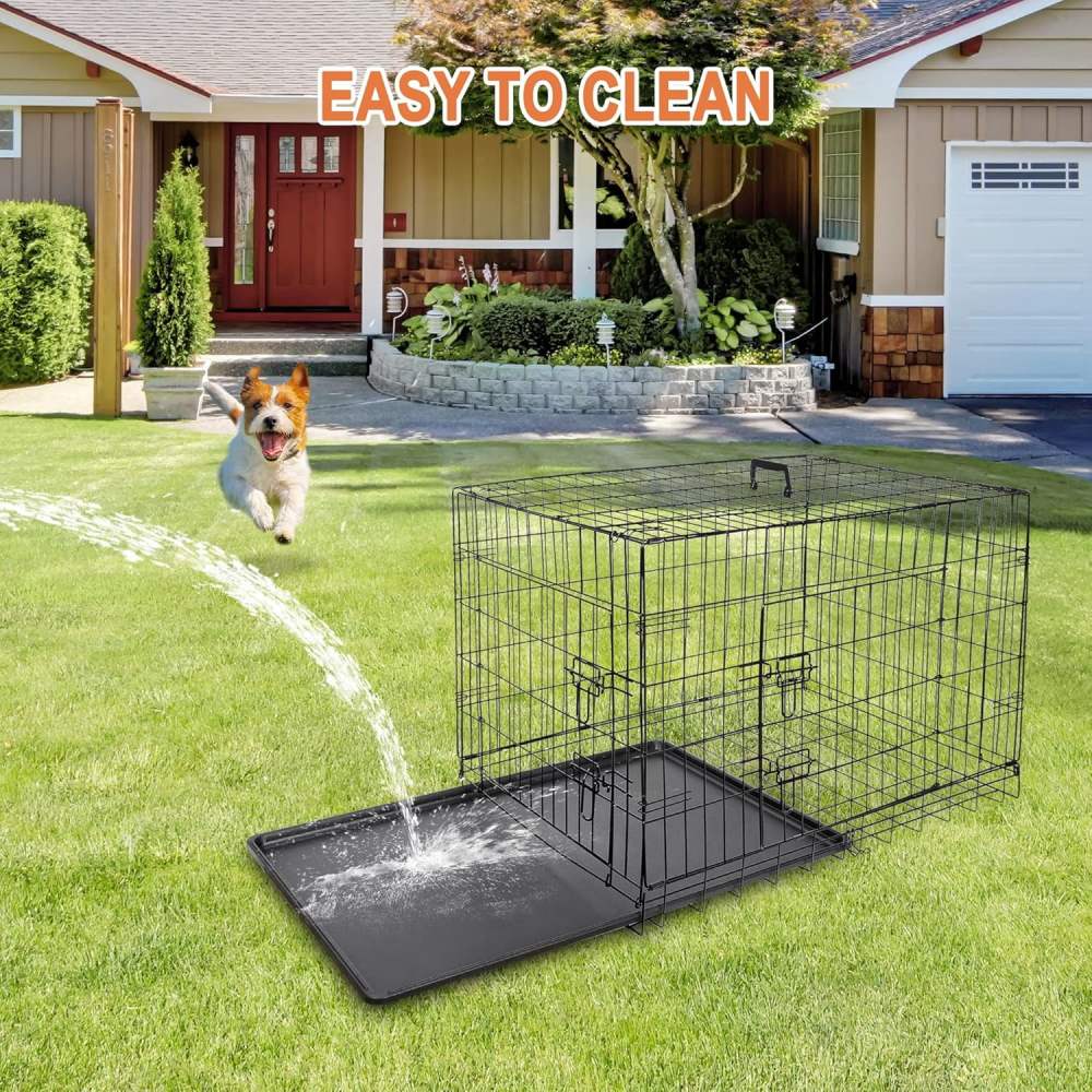 42 inch Dog Crate for Medium Large Dogs Folding Metal Dog Cage Kennel Double Door Pet Crate with Divider and Tray, Black - Image 6