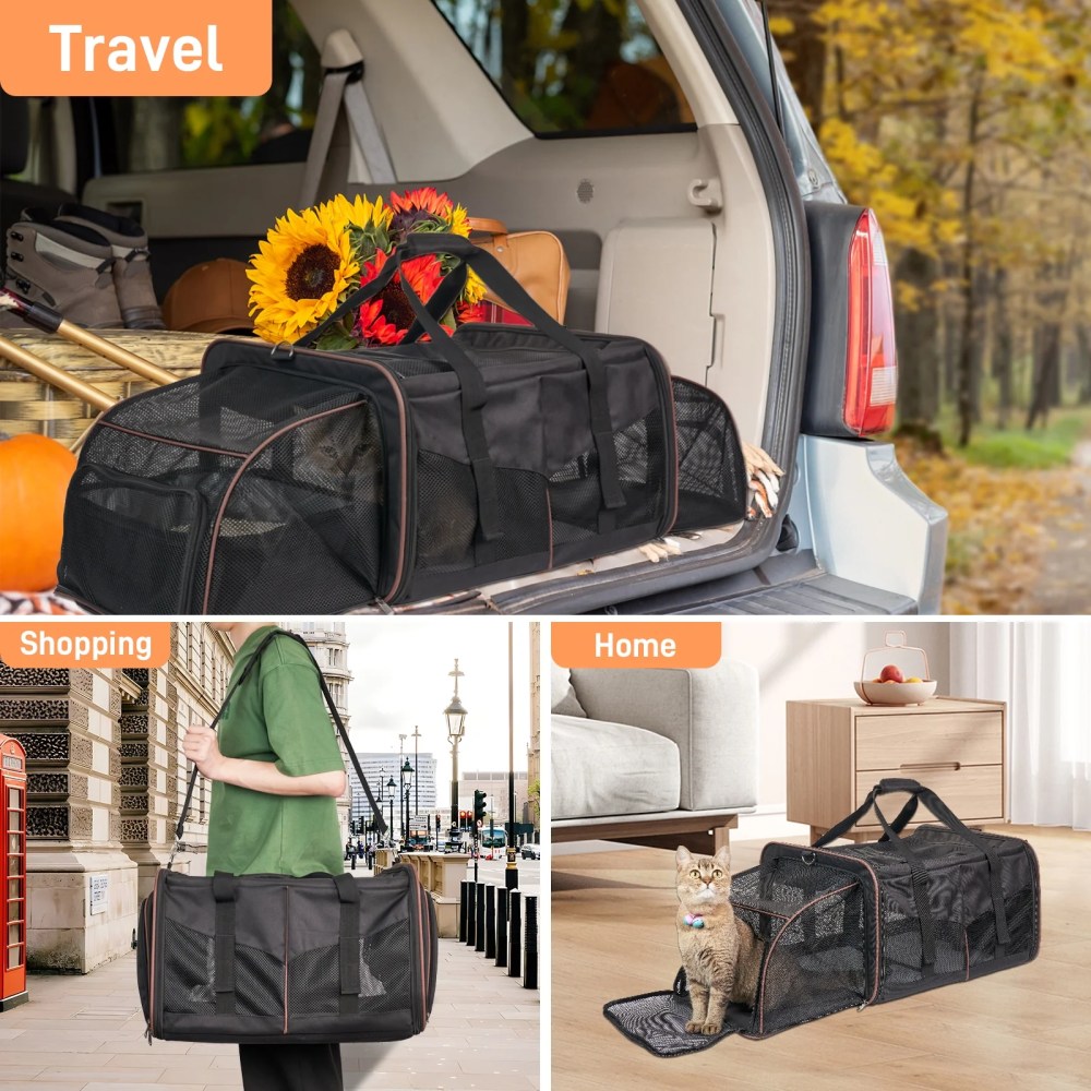 LitaiL Cat Carrier for 2 Cats, 2-in-1 Double Pet Carrier with 2 Litter Boxes, Portable Soft Sided Dog Carrier for Traveling, Black - Image 7