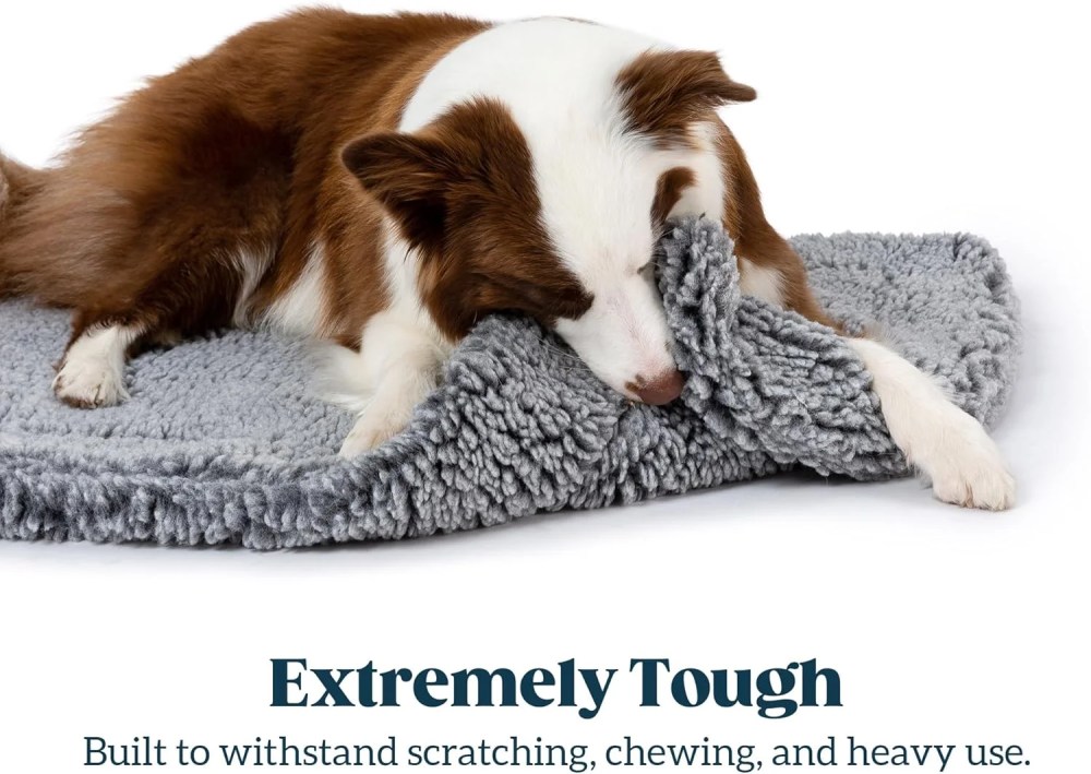 PELZIN Stoutwool Indestructible Dog Bed - Fluffy Chew Proof Dog Crate Pad - Tough Kennel Pad for Aggressive Chewers - Washable, Ideal for Large Breeds & Fits 36-Inch Crate - 35"x22", Charcoal - Image 4