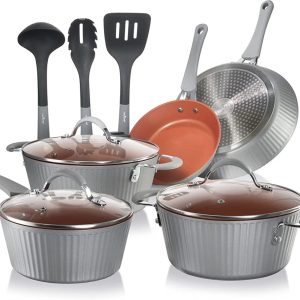11-Piece Nonstick Cookware Set - Excilon Blue Diamond Ceramic,Dishwasher Safe PTFE/PFOA/APEO-Free Kitchen Ware Pots & Pan Set w/ Saucepan,Frying Pans,Cooking & Dutch Oven,Lids - NCCW11GL