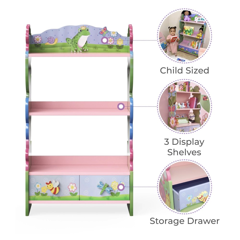 Fantasy Fields Magic Garden Kids 3-Tier Bookshelf & Drawer - Image 3