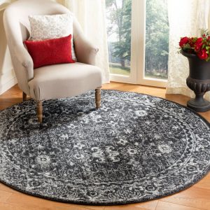SAFAVIEH Evoke Ronald Bordered Area Rug, Charcoal/Ivory, 6'7" x 6'7" Round